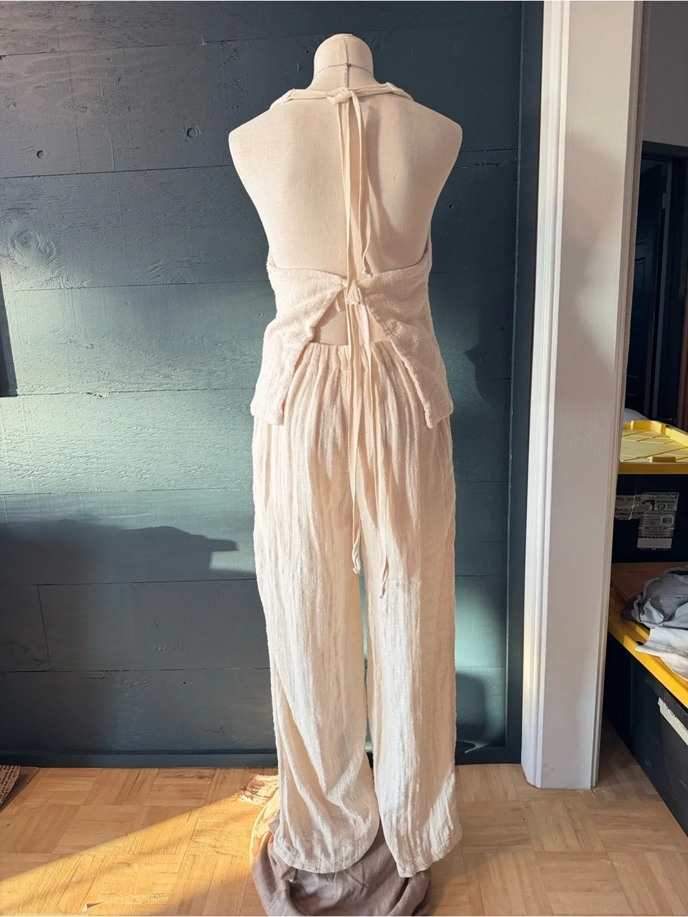 Free People Cream Linen-Blend Vest & Wide Leg Pants 2-Piece Set Size S